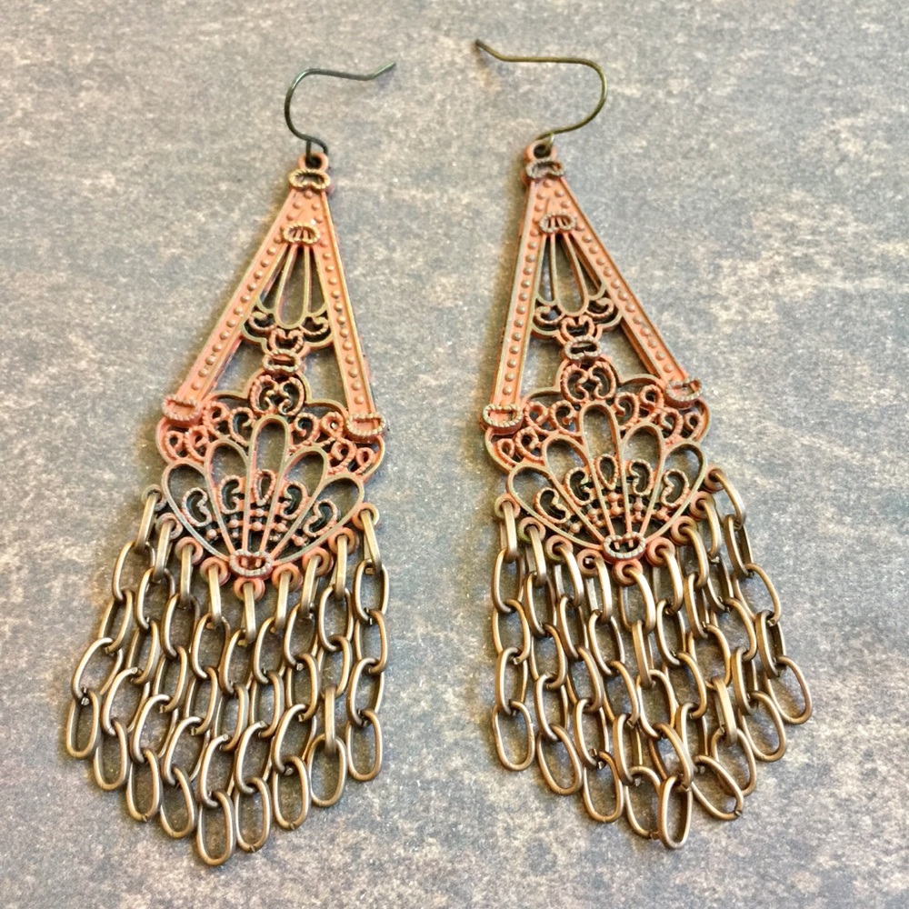 Handmade rust and copper chandelier earrings